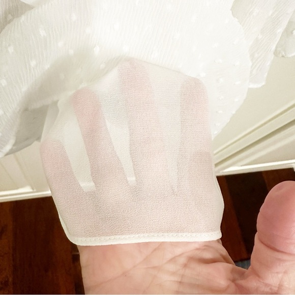 Zara Womens White Cream Swiss Dot Semi Sheer Tiered Ruffle Pussybow Tie Neck Top - Picture 11 of 13